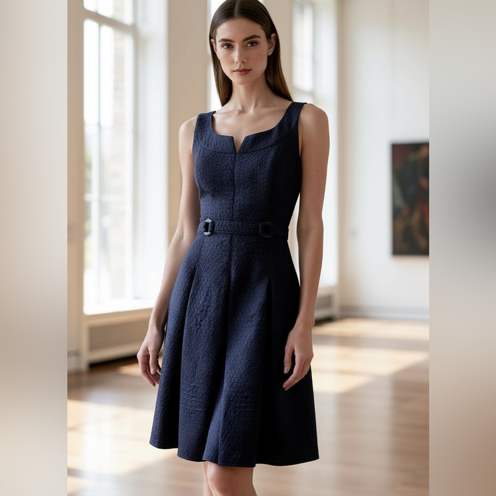 David Meister Midnight‎ Blue Pleated Dress